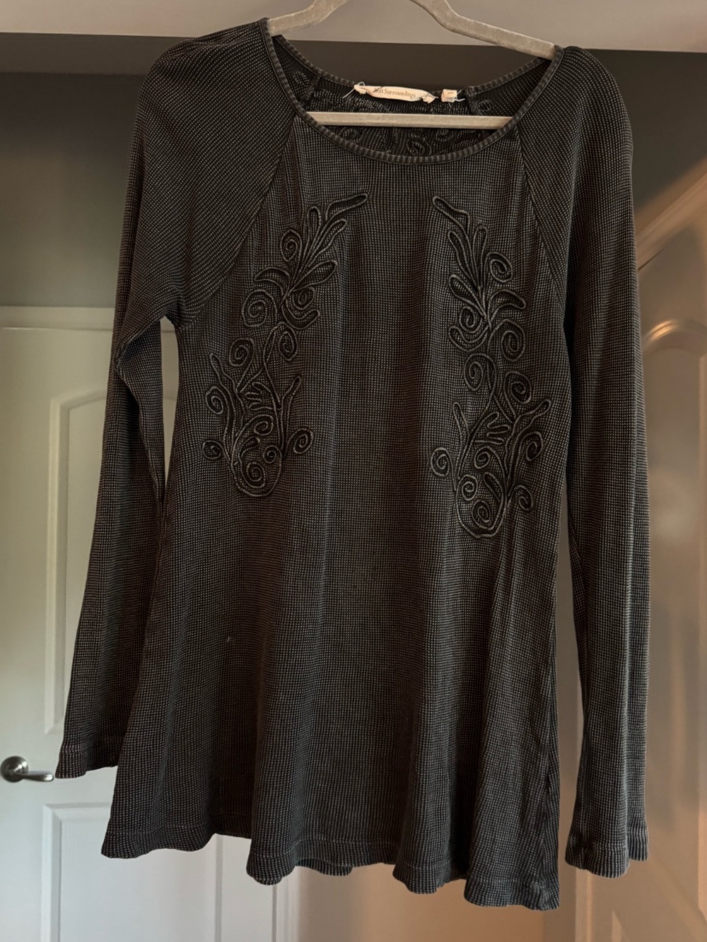 Soft Surroundings Black Washed Embroidered Boho Tunic Top Cotton XS Artsy
